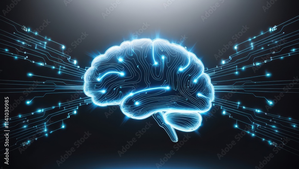 Fototapeta premium Abstract glowing human brain on dark background. Artificial intelligence concept