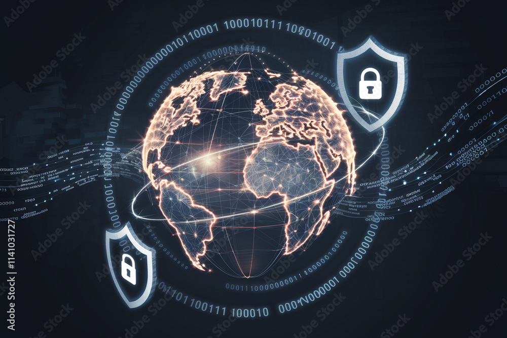 Fototapeta premium Image describing crybersecurity, firewall, threats, protection, and monitoring