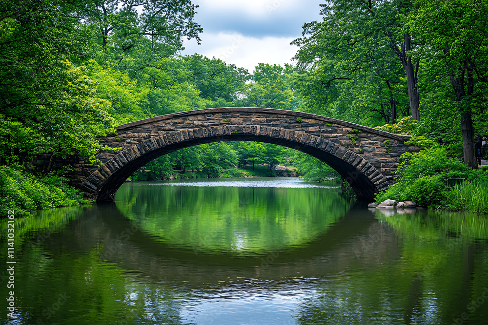 Stone bridge over a tranquil pond Stone bridge over a tranquil pond