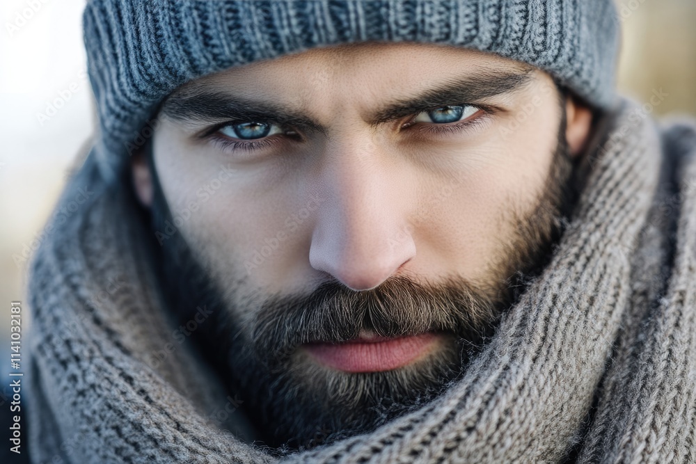 Fashionable man in winter knitwear and cap. Fashionable man in winter knitwear and cap.