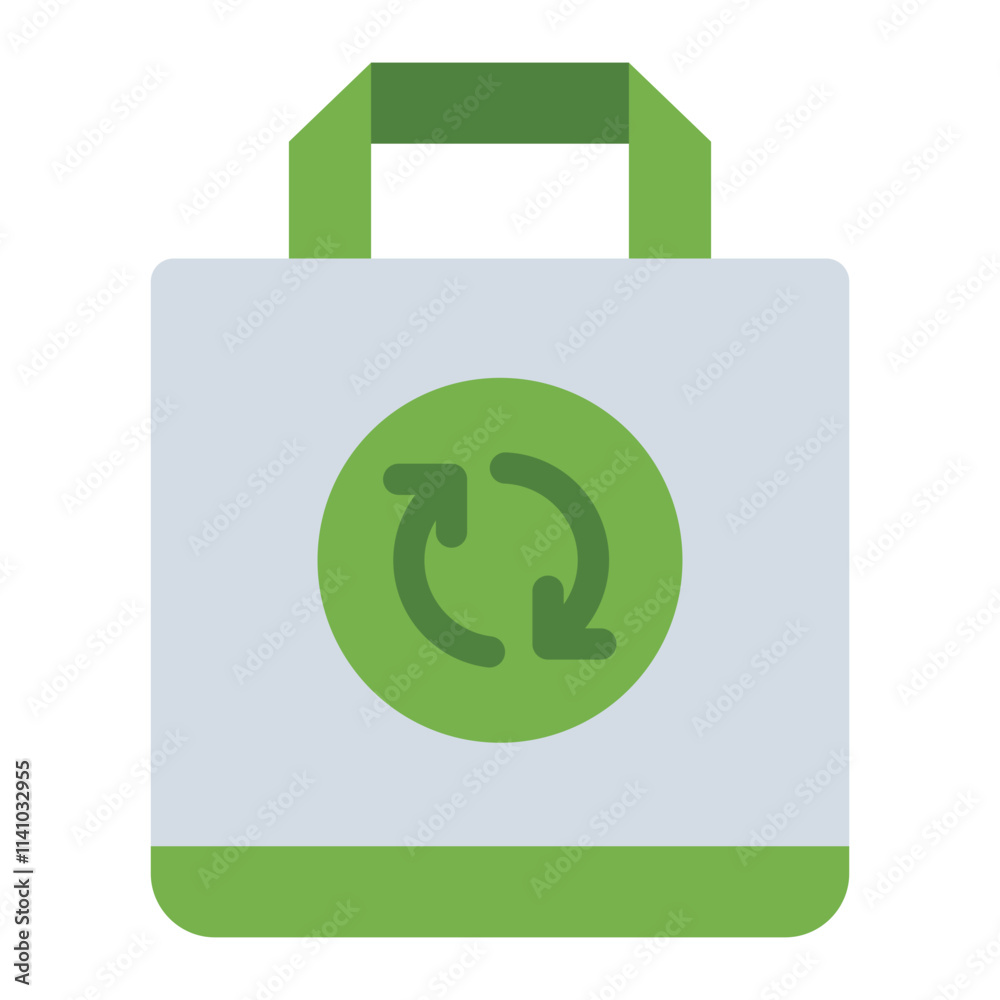 Reusable bag flat icon promoting zero waste shopping habits Reusable bag flat icon promoting zero waste shopping habits