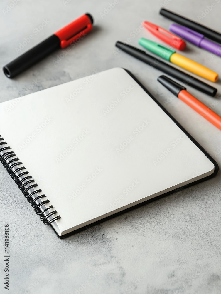 Creative writing session home office notebook and pens minimalist workspace Creative writing session home office notebook and pens minimalist workspace