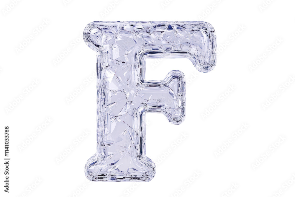 A 3D rendering of the letter F, rendered in a shattered glass effect. A 3D rendering of the letter F, rendered in a shattered glass effect.