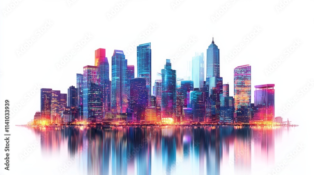 A vibrant cityscape reflection showcasing a stunning urban atmosphere with colorful buildings A vibrant cityscape reflection showcasing a stunning urban atmosphere with colorful buildings