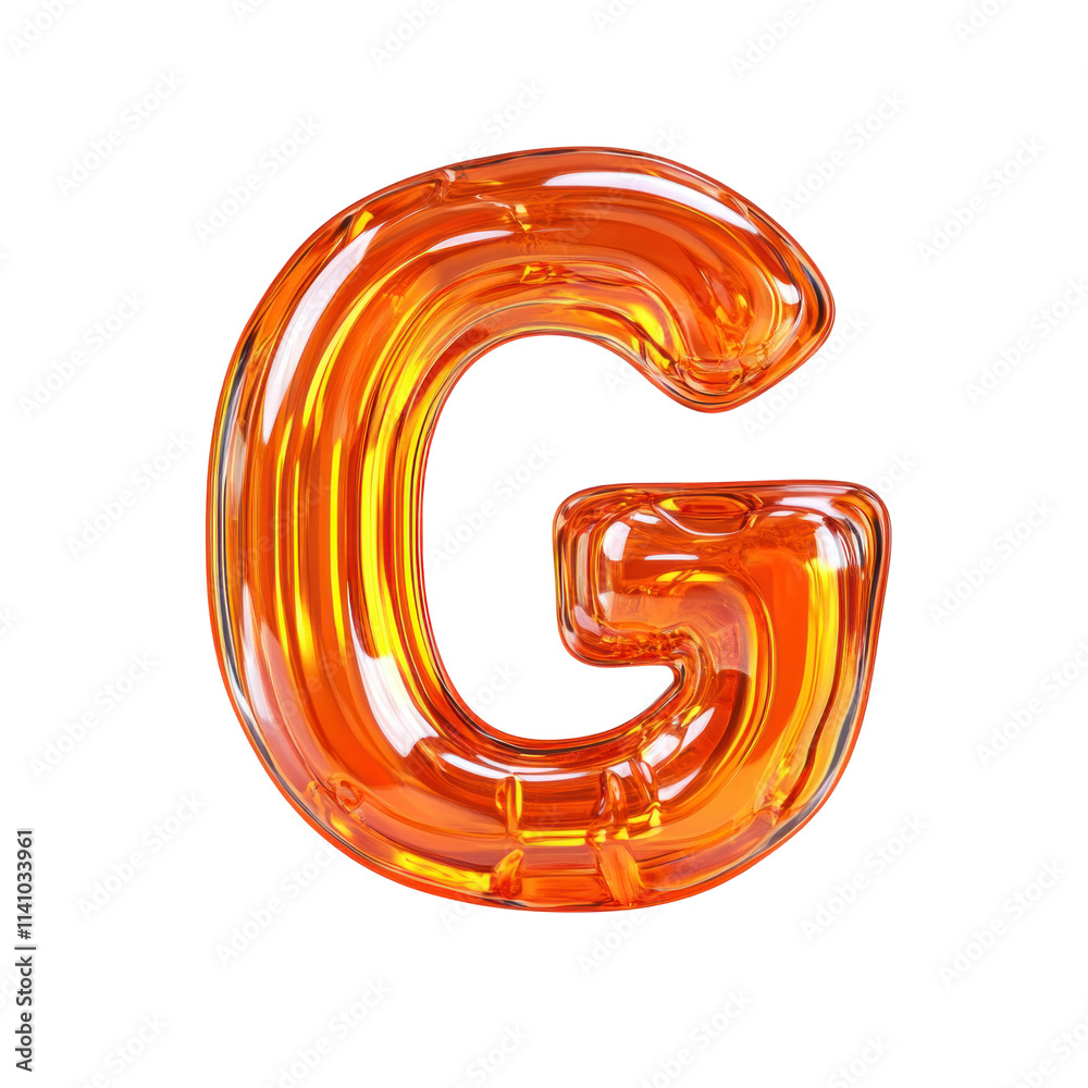 A 3D rendering of the letter G, made of orange glass with a soft, reflective surface. A 3D rendering of the letter G, made of orange glass with a soft, reflective surface.