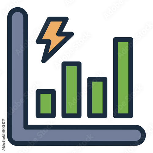 Chart highlighting energy filled line icon for power consumption and efficiency