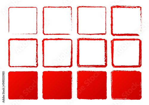 筆で書いた赤の四角のイラストのセット
