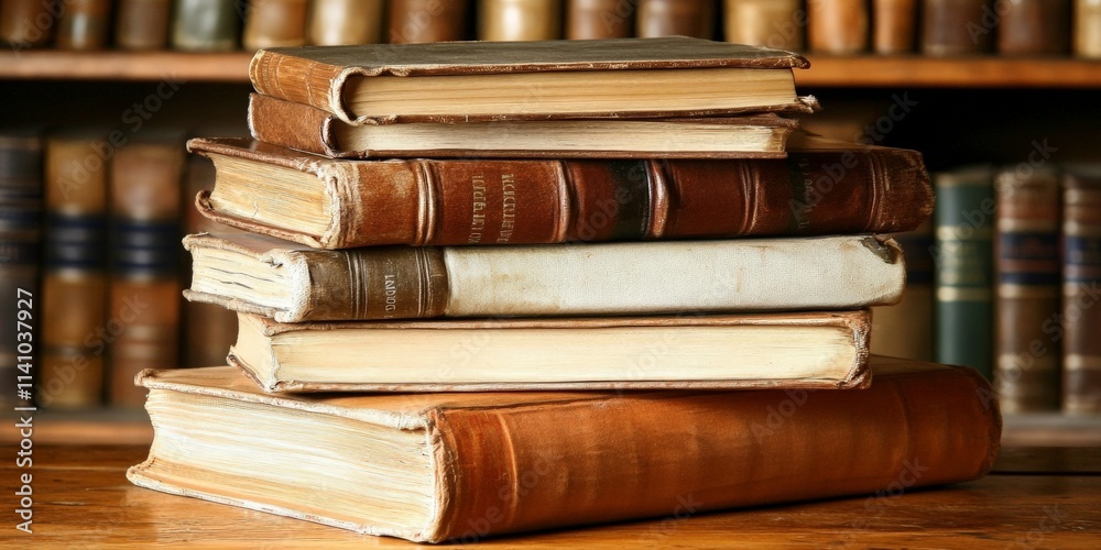 Stack of Books in a Library Background Stack of Books in a Library Background