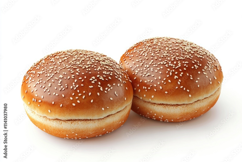 freshly baked hamburger bread isolated on white background