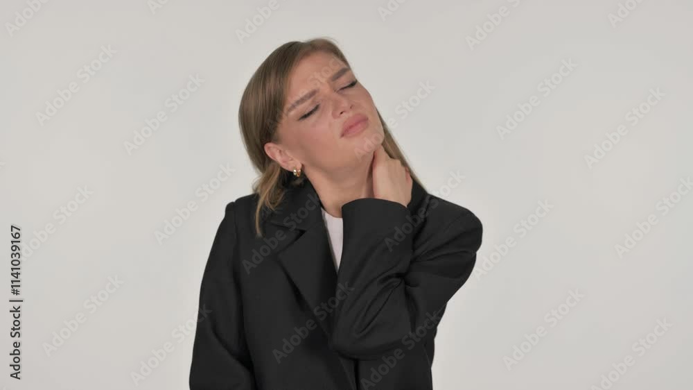 Portrait of Businesswoman with Neck Pain on White Background Portrait of Businesswoman with Neck Pain on White Background