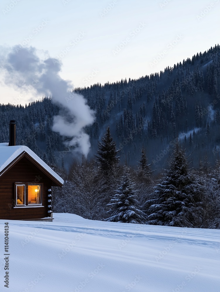 Winter cabin retreat snowy mountains nature photography scenic view Winter cabin retreat snowy mountains nature photography scenic view