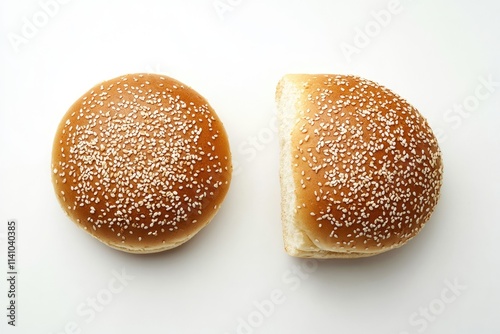 freshly baked hamburger bread isolated on white background