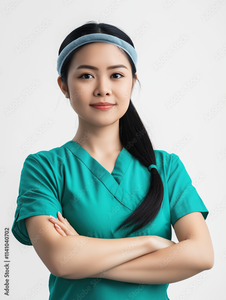 Confident medical professional portrait in healthcare facility studio Confident medical professional portrait in healthcare facility studio