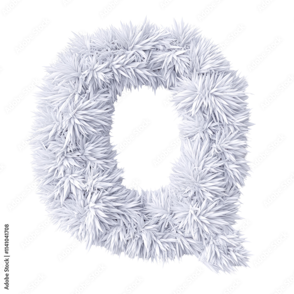 A fluffy white letter Q in a 3D style.