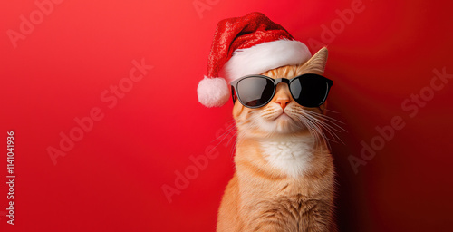 Christmas Cat on a Red Back...