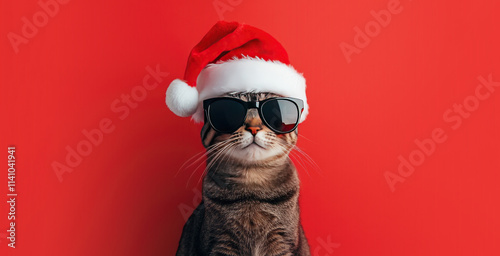 Christmas Cat on a Red Back...