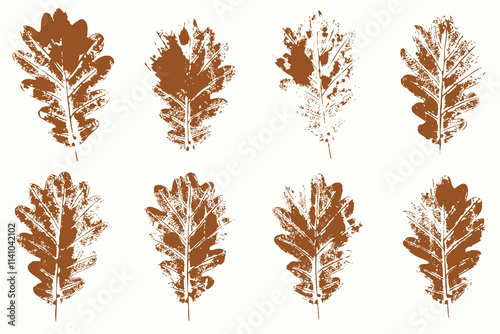 Natural oak tree leaves imprint, Grunge style, Vector, Isolated, Decorative elements for design