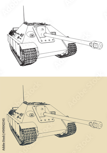 Heavy German self-propelled artillery unit of wwii illustrations