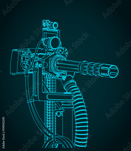 Rotary machine gun turret illustration close-up