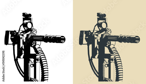 Rotary machine gun turret close-up illustrations