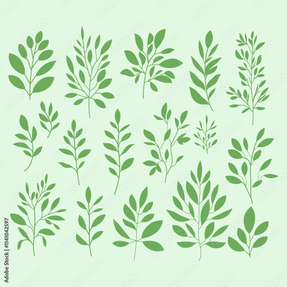 custom made wallpaper toronto digitalVector illustration of leaves on a green background. Botanical with plant elements. Green branches set. Hand drawn decorative elements.