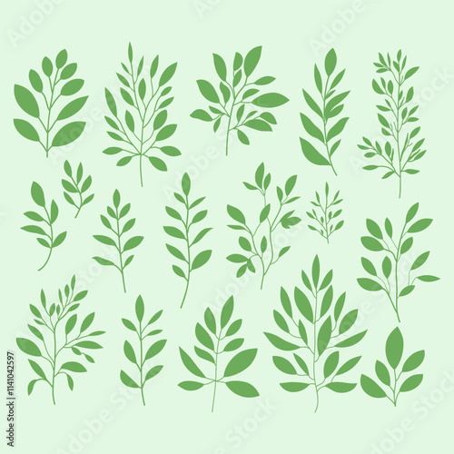 Wallpaper Mural Vector illustration of leaves on a green background. Botanical with plant elements. Green branches set. Hand drawn decorative elements. Torontodigital.ca