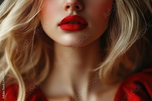 Beautiful blonde fashion model in red in Saint Petersburg.