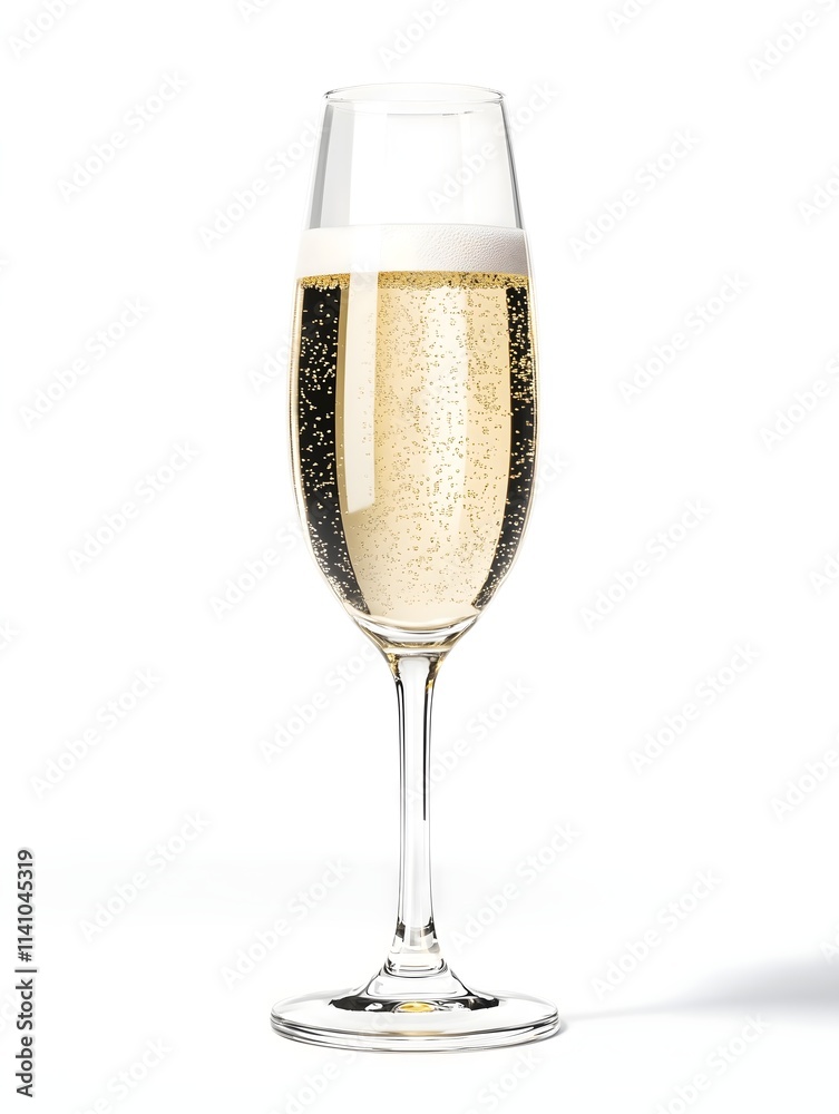 Elegant Glass of Sparkling Champagne with Bubbles on White Background Elegant Glass of Sparkling Champagne with Bubbles on White Background