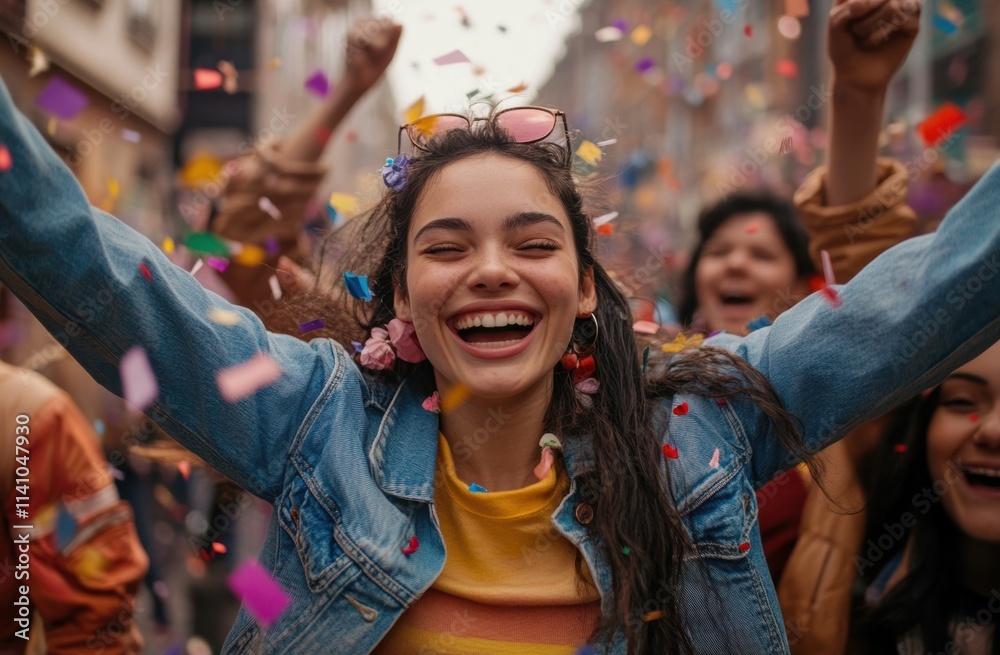 Obraz premium Celebrating joy and happiness in a colorful street festival