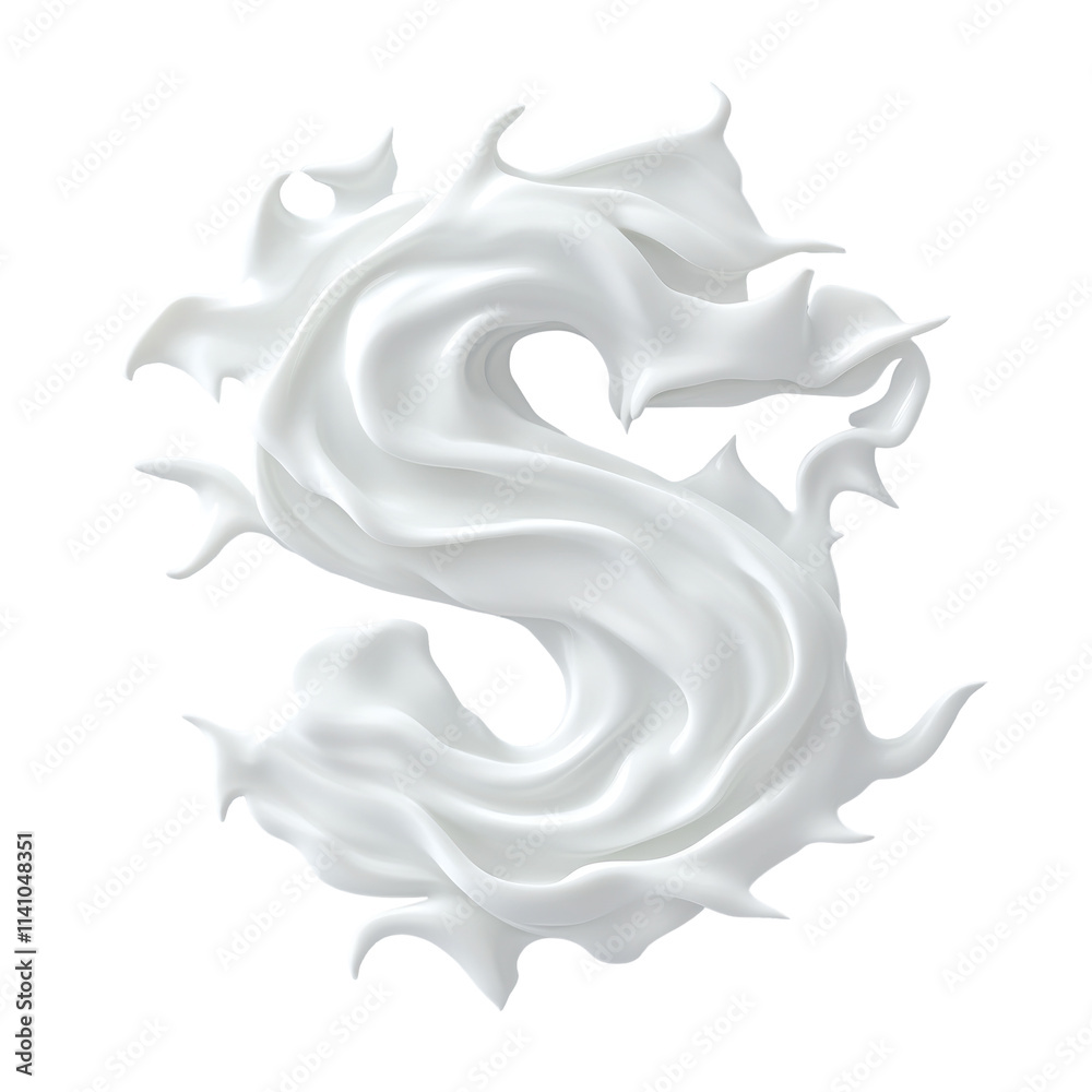 A white, soft, and smooth cream or whipped cream shaped like the letter S. A white, soft, and smooth cream or whipped cream shaped like the letter S.