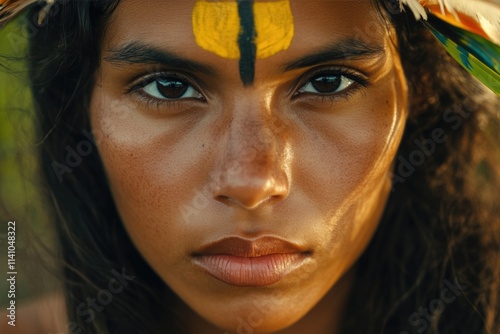 Closeup of Native Brazilian Woman in Amazon tribe.