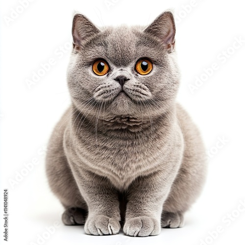 Front view of British shorthair cat on white background