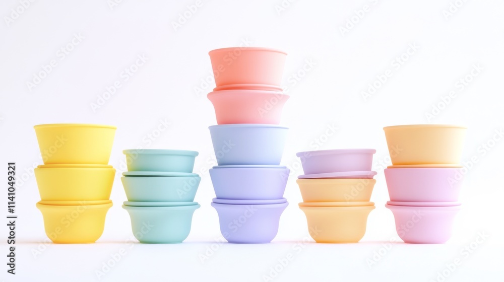 Colorful stacking bowls in pastel shades create a playful arrangement. These delightful kitchen accessories offer both function and style. Generative AI Colorful stacking bowls in pastel shades create a playful arrangement. These delightful kitchen accessories offer both function and style. Generative AI