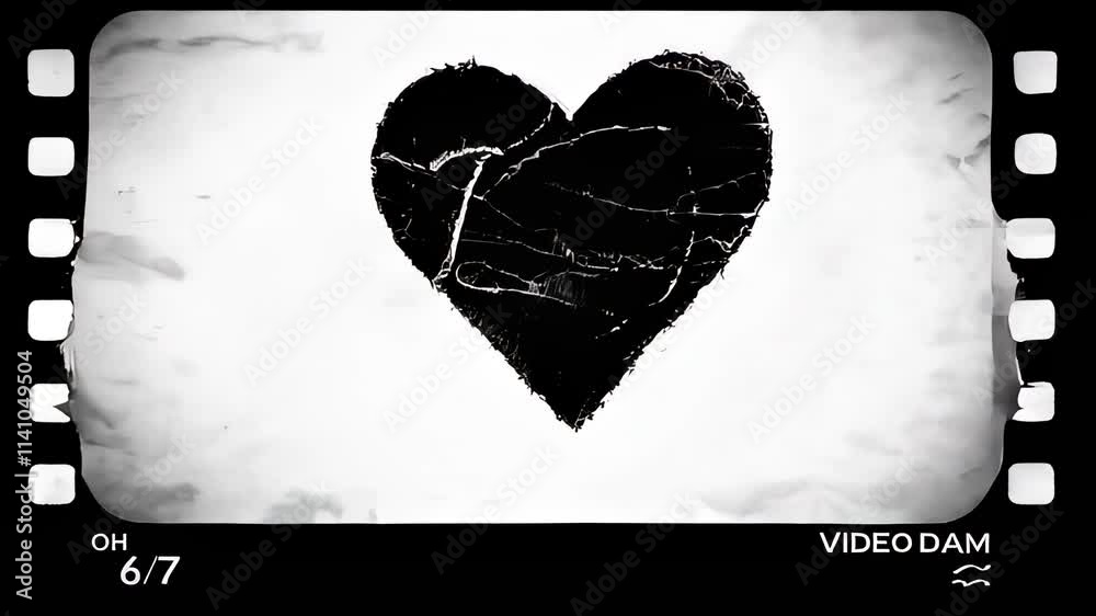 Grungy Black Heart Pulsating on Distressed White Background