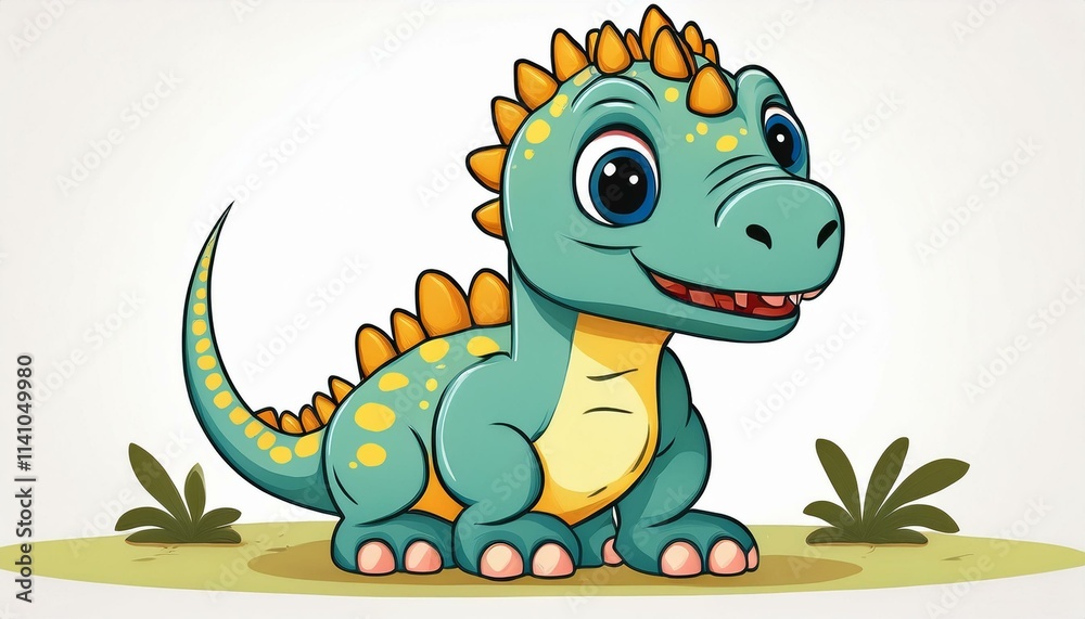 Fototapeta premium Little cartoon dinosaur isolated on white background. Generated image