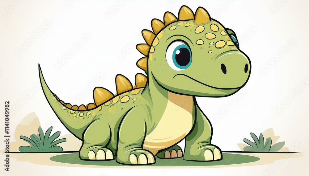 Fototapeta premium Little cartoon dinosaur isolated on white background. Generated image
