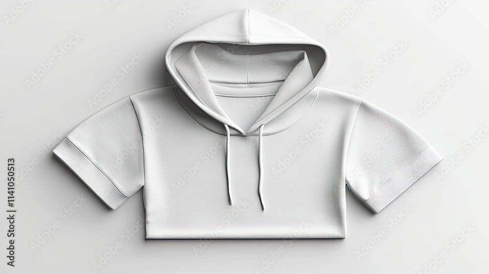A cropped white hoodie displayed on a neutral background. A cropped white hoodie displayed on a neutral background.