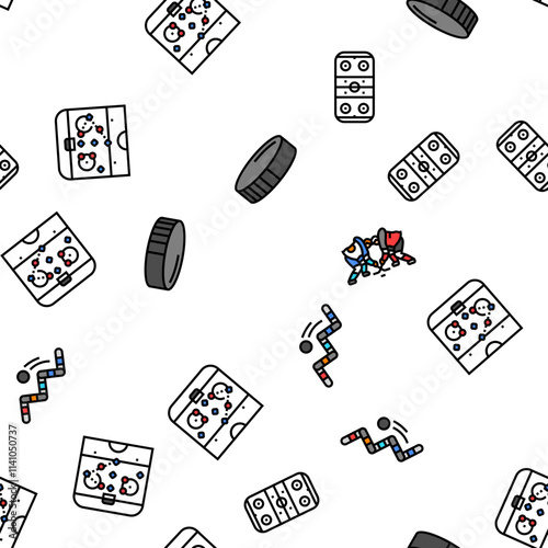 Photography ice hockey puck stick sport vector seamless pattern thin line illustration