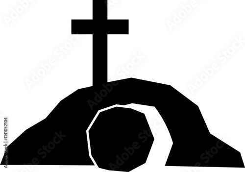 Cross with Tomb SVG. Christian Clipart with Transparent Background. Easter SVG. 