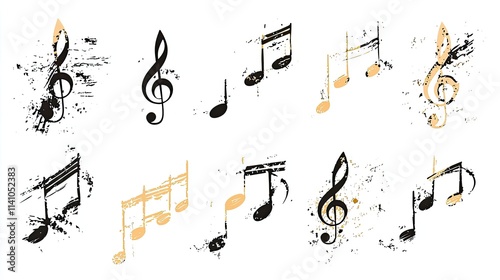 A collection of artistic music notes in various styles and colors, conveying musical themes.