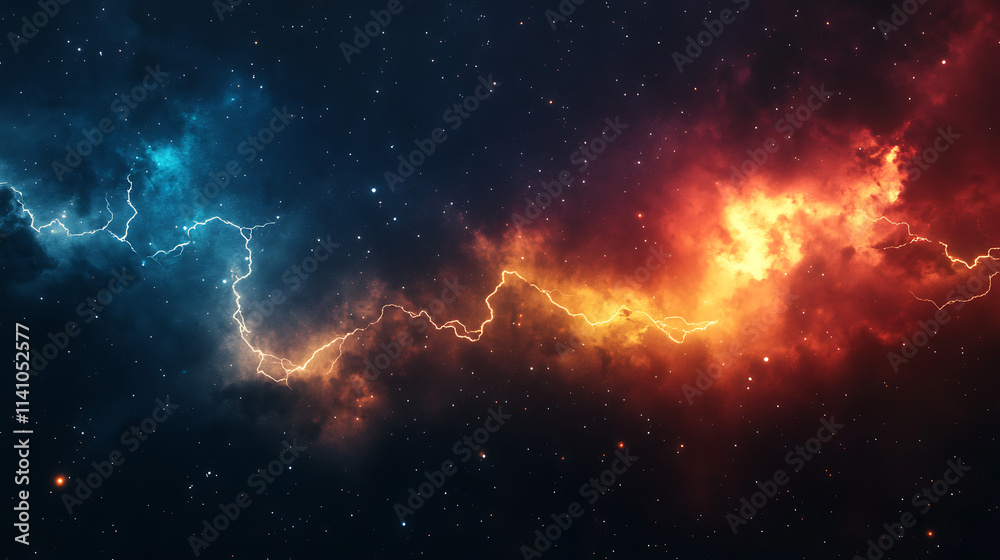 Fototapeta premium Abstract lightning bolts against dark night sky electric storm natural phenomenon weather concept