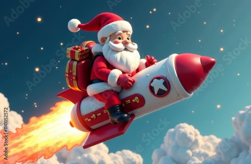 santa claus riding a rocket 
