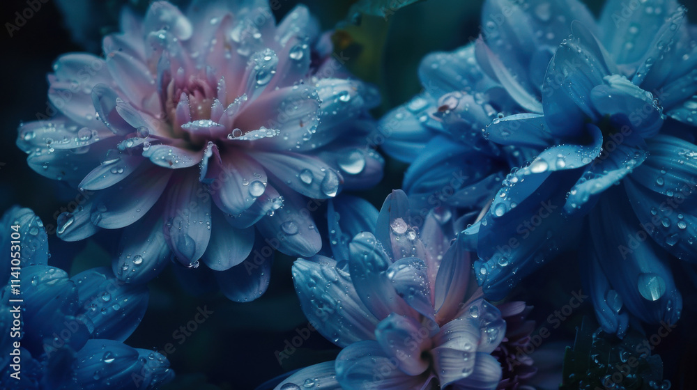 Raindrops rolling down the petals of a flower in the garden.
Raindrops rolling down the petals of a flower in the garden.