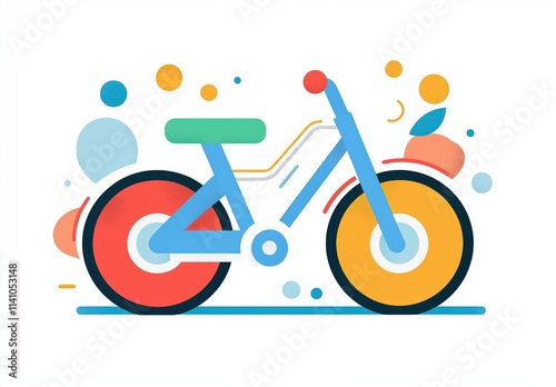 Colorful geometric bicycle art with abstract shapes and bold circles on white background - playful and modern illustration for design inspiration photo