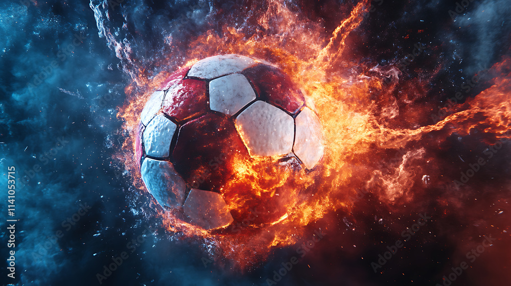 Fototapeta premium Abstract soccer ball explosion: capture the excitement of 2025 football fever