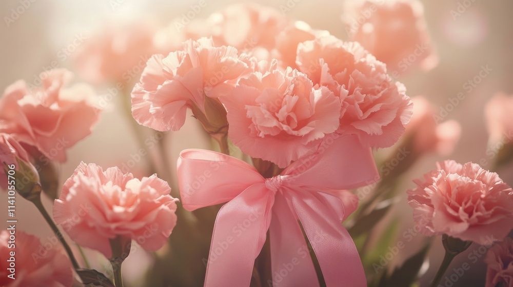 Pink Carnations Bouquet Tied With A Delicate Bow Pink Carnations Bouquet Tied With A Delicate Bow
