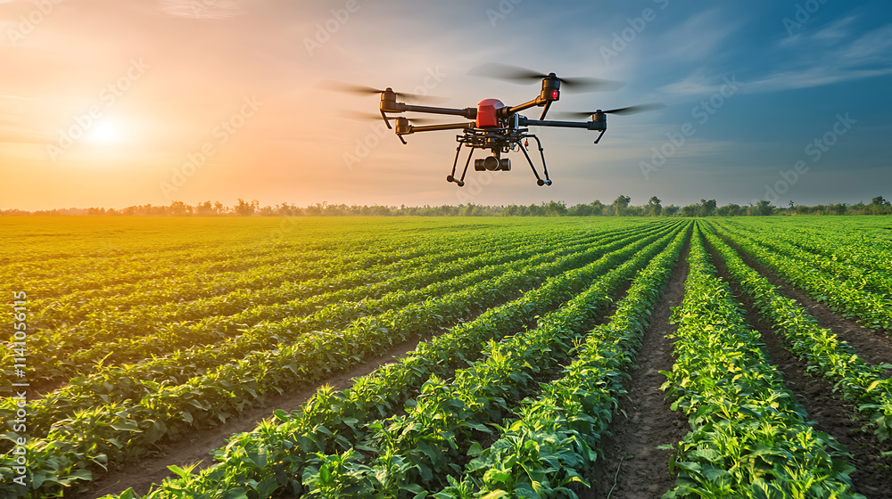 Agricultural field with drone Agricultural field with drone