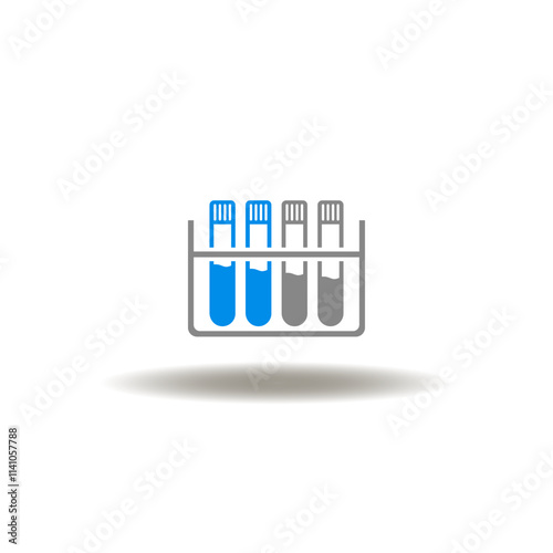 Vector illustration of test tubes rack. Symbol of laboratory test. Icon of chemical discovery and research. Sign of chemistry.