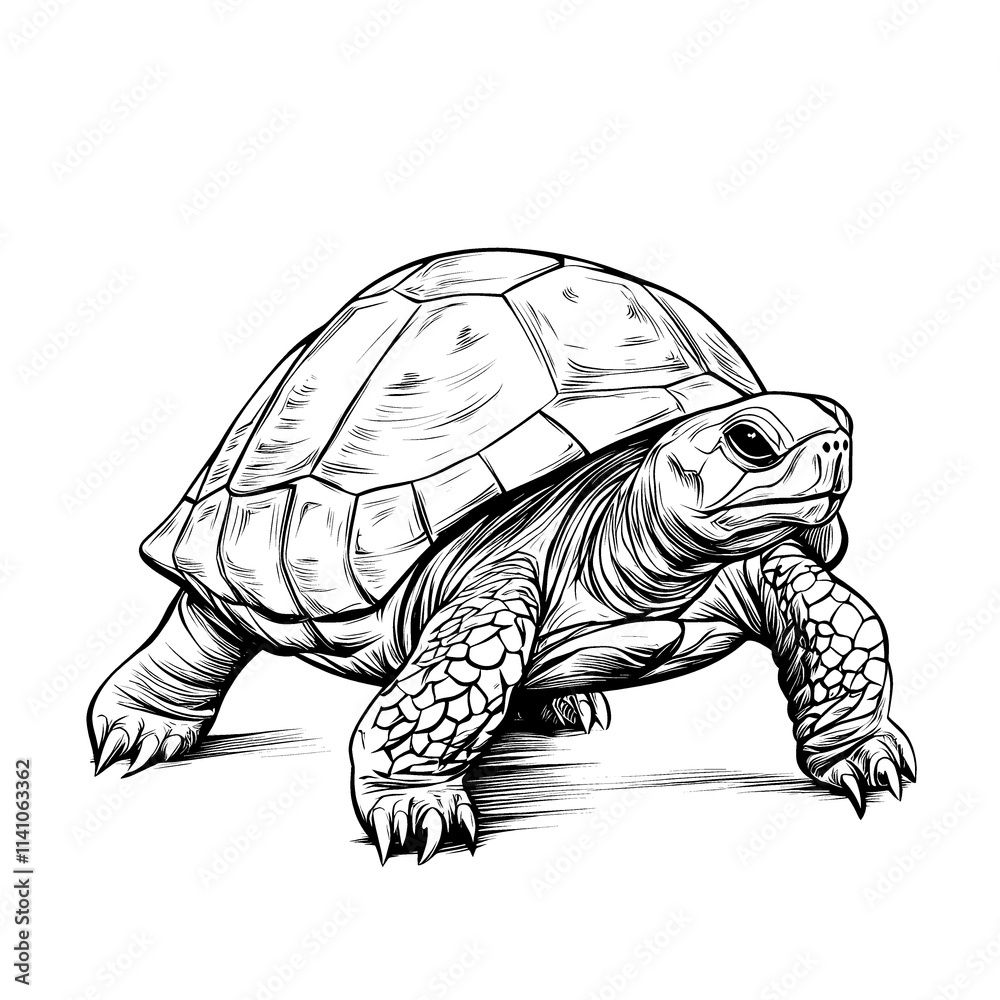 Fototapeta premium Black and white illustration of a turtle.