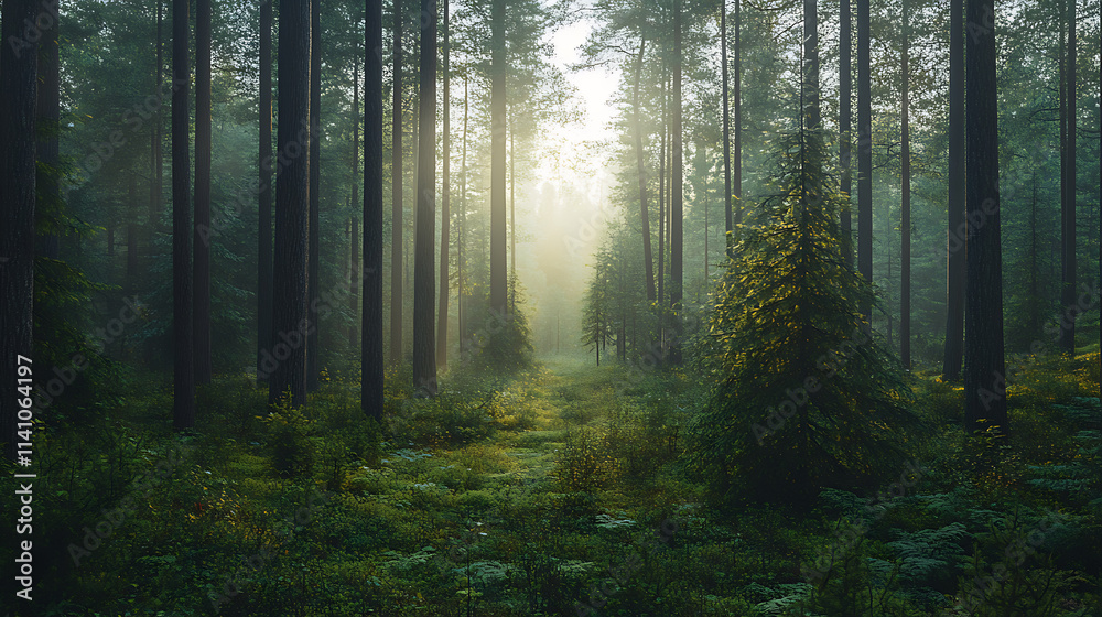 A lush forest with tall trees and diverse vegetation, representing the importance of preserving biodiversity in forest ecosystems, concept nature conservation, sustainability, green lifestyle, forest A lush forest with tall trees and diverse vegetation, representing the importance of preserving biodiversity in forest ecosystems, concept nature conservation, sustainability, green lifestyle, forest